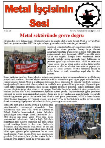 Metal İşçisinin Sesi Sayı 13