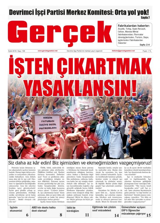 Gerçek Gazeyesi Sayı 108 Eylül 2018