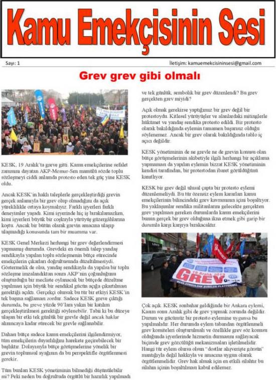 Kamu Emekçisinin Sesi sayı 1 kapak